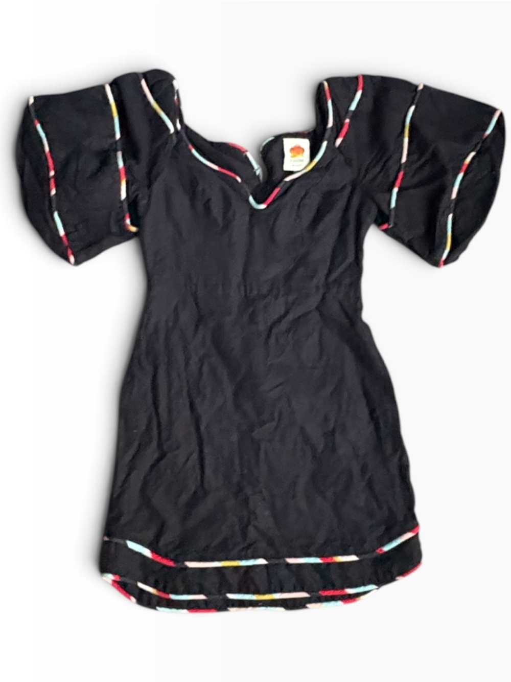 FARM Rio Black Midi Dress with Multicolor Trim